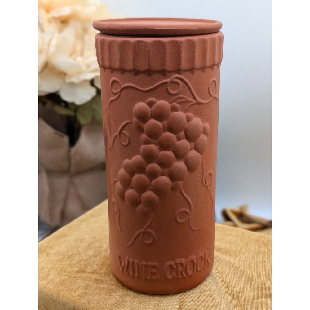 Cottagecore Terracotta Wine Cooler • Rustic Tuscan Clay Wine Crock Chiller with
